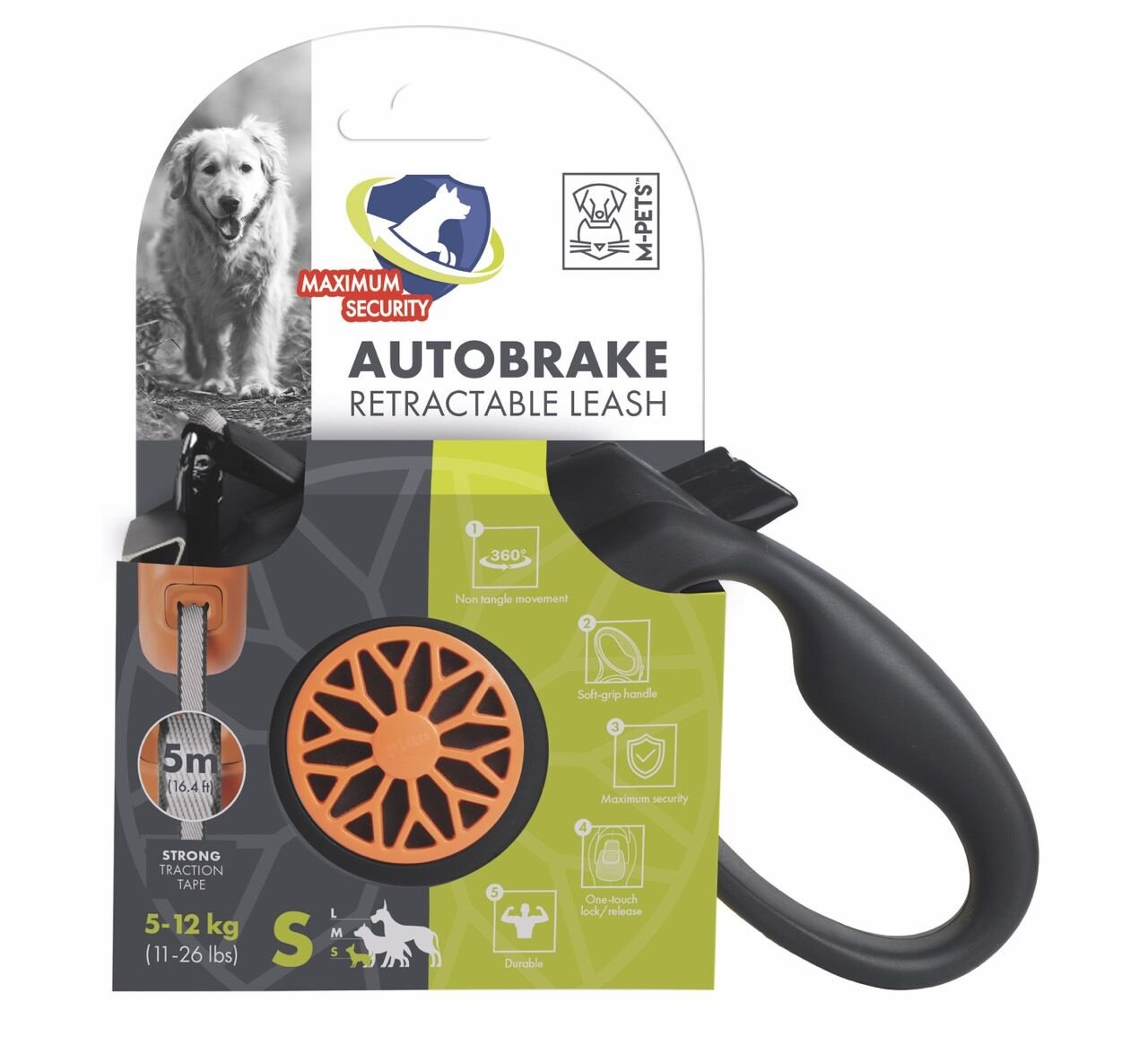 10829999 M-Pets Autobrake Otomatik Gezdirme Şerit 5Mt/Orange (S)