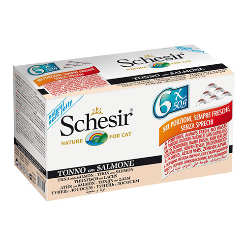 Schesir Multipack Ton Ve Somon Balıklı Kedi Konservesi 50 Gr 6 Adet Skt:09/25