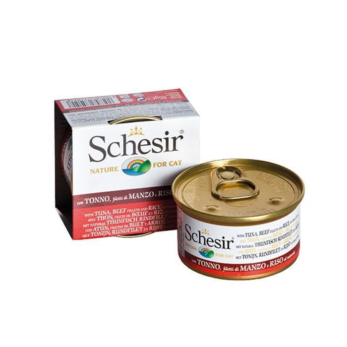 Schesir Ton Balıklı Pirinçli Sığır Etli Kedi Konservesi 85 Gr 14 Adet Skt:06/27