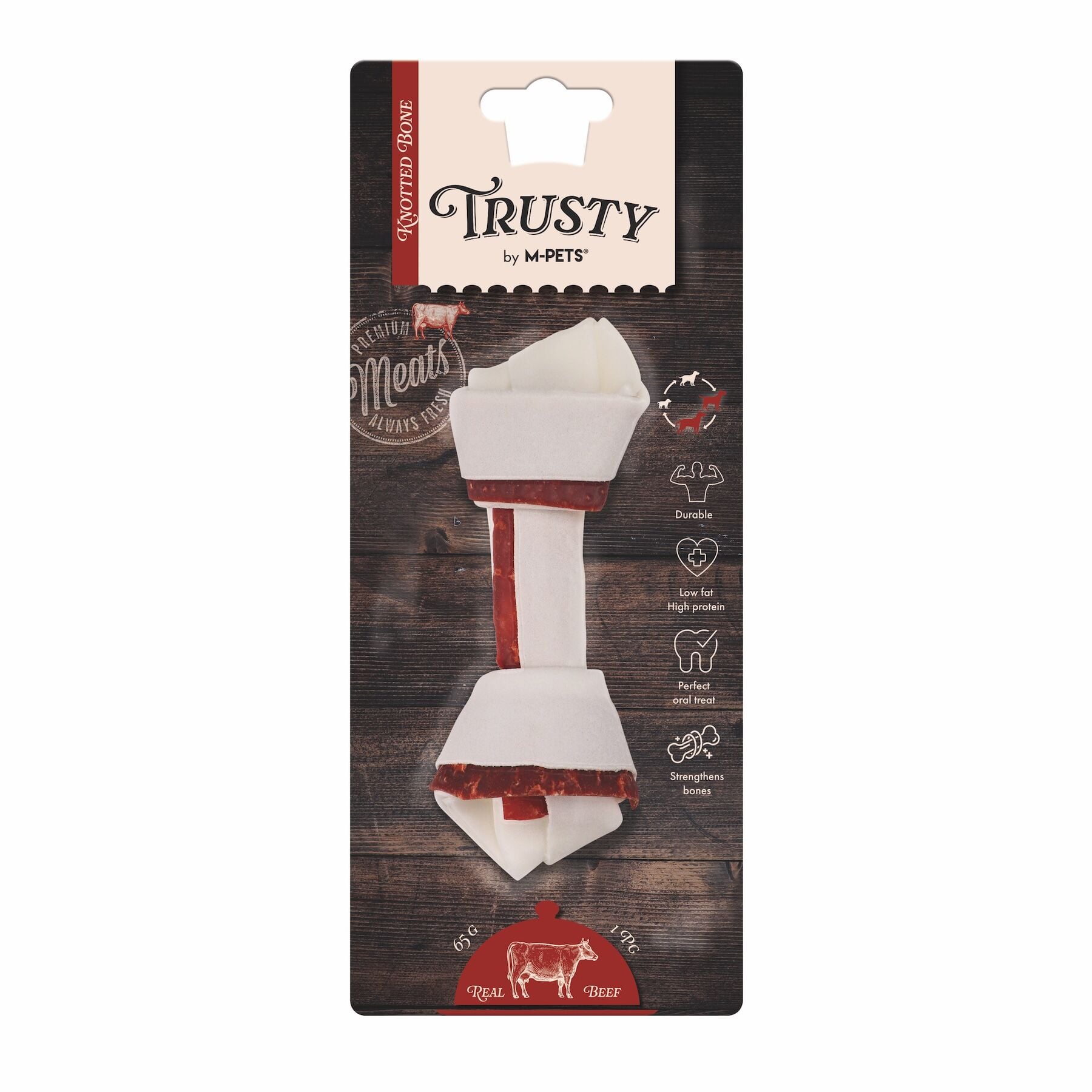 19046699 M-Pets Trusty Beef Düğümlü Kemik 65Gr/15,3Cm skt:02/27