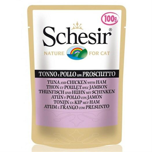 Schesir Tavuklu Jambonlu Pouch Kedi Konservesi 100 Gr 20 adet skt:12/24