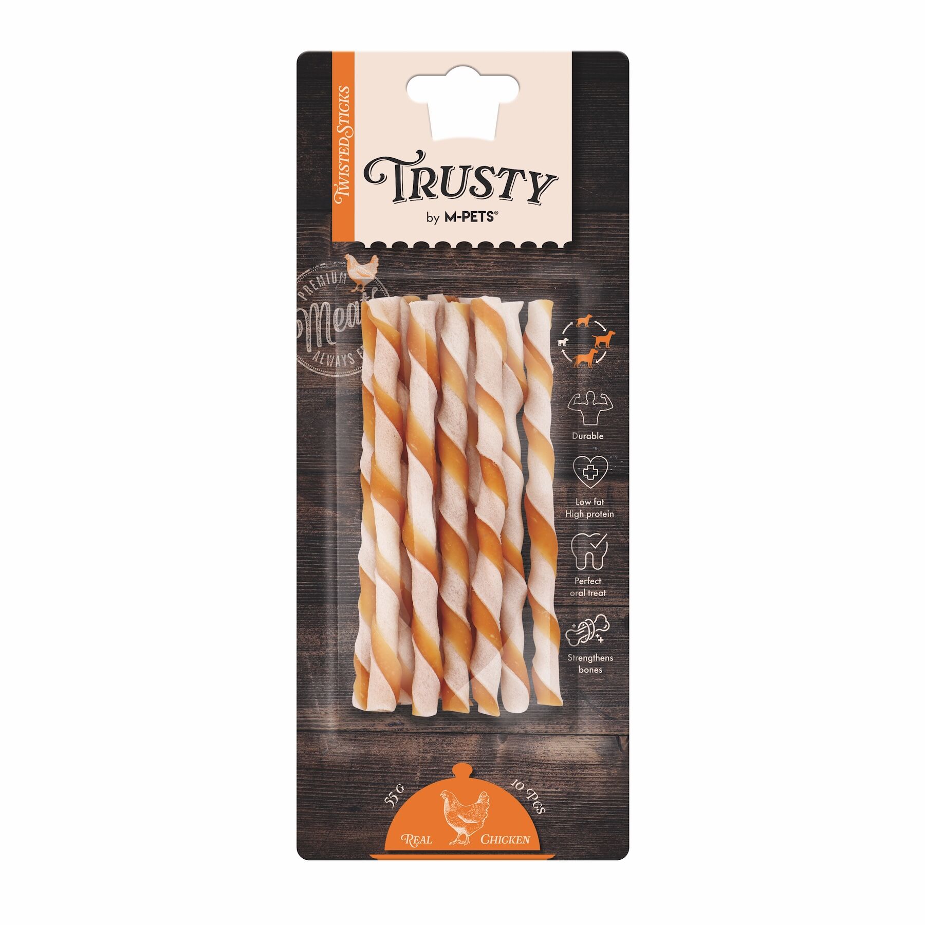 19047299 M-Pets Trusty Chıcken Twısted Stıcks 10lu Çubuk 6 Adet 55Gr/12,7Cm Skt:02/27