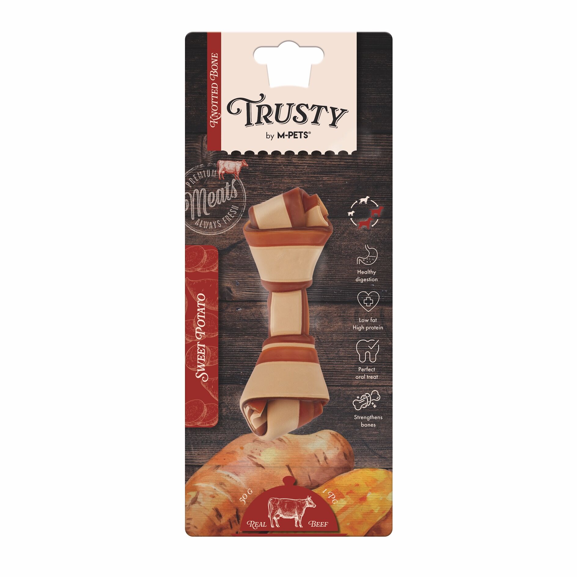 19048099 M-Pets Trusty Beef Tatlı Patatesli Ödül 50Gr/12,7Cm