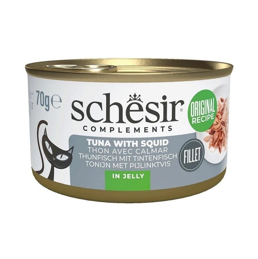 Schesir Ton Balıklı ve Kalamarlı Jöle İçinde Kedi Konservesi 70g 12 li skt:05/28