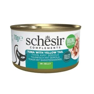 Schesir Ton ve Sarı Kuyruk Balıklı Jöle İçinde Kedi Konservesi 70g 12 li skt:05/28