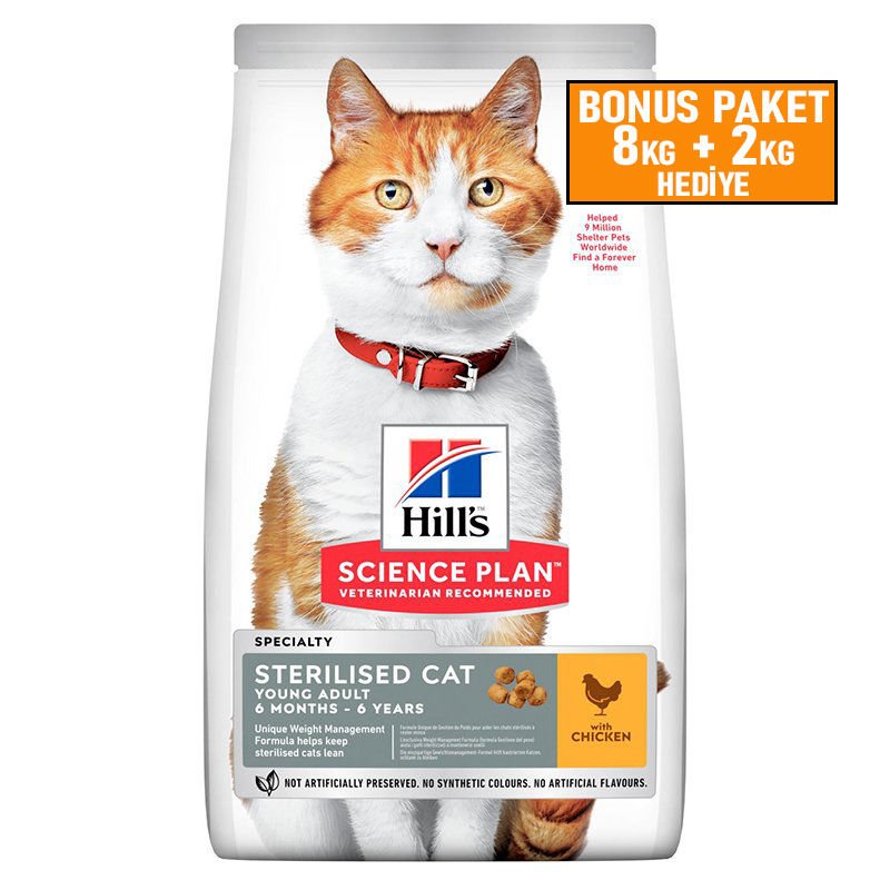 Hills Sterilised Tavuklu Kısırlaştırılmış Kedi Maması 8+2 Kg SKT:03/27