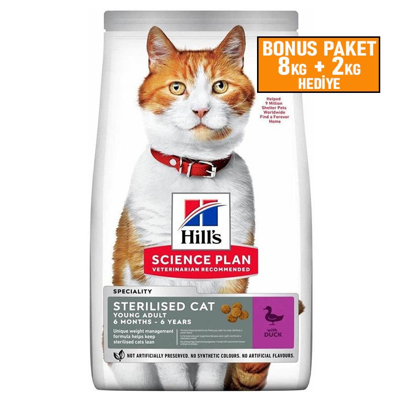 Hills Sterilised Young Adult Ördekli Kısırlaştırılmış Kedi Maması 8+2 Kg SKT:04/26