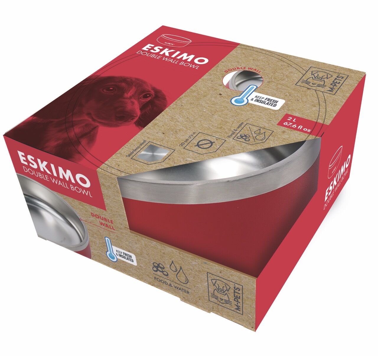 10531099 M-Pets Eskımo Çift Cidarlı Mama Kabı 2L Red