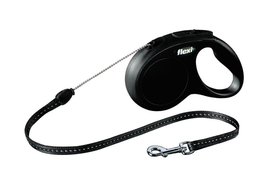 Flexi New Classic İp Siyah Otomatik Köpek Tasması Small 5 Mt