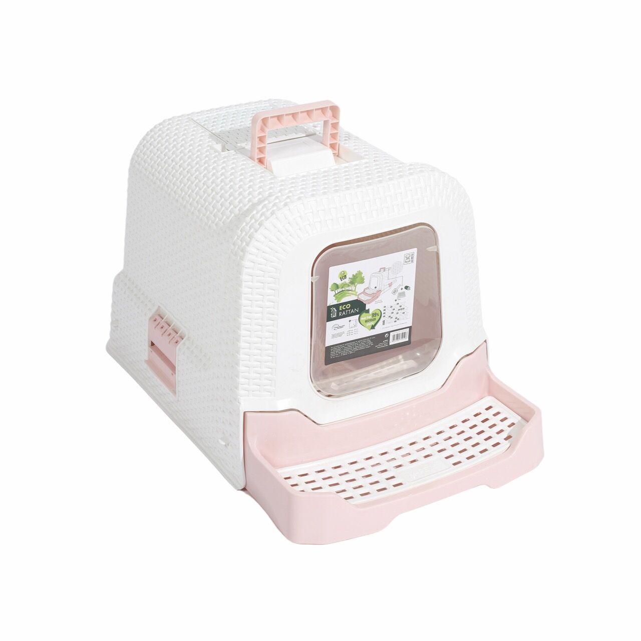 20118499 M-Pets Eco Rattan Kapalı Kedi Tuvaleti White/Pink