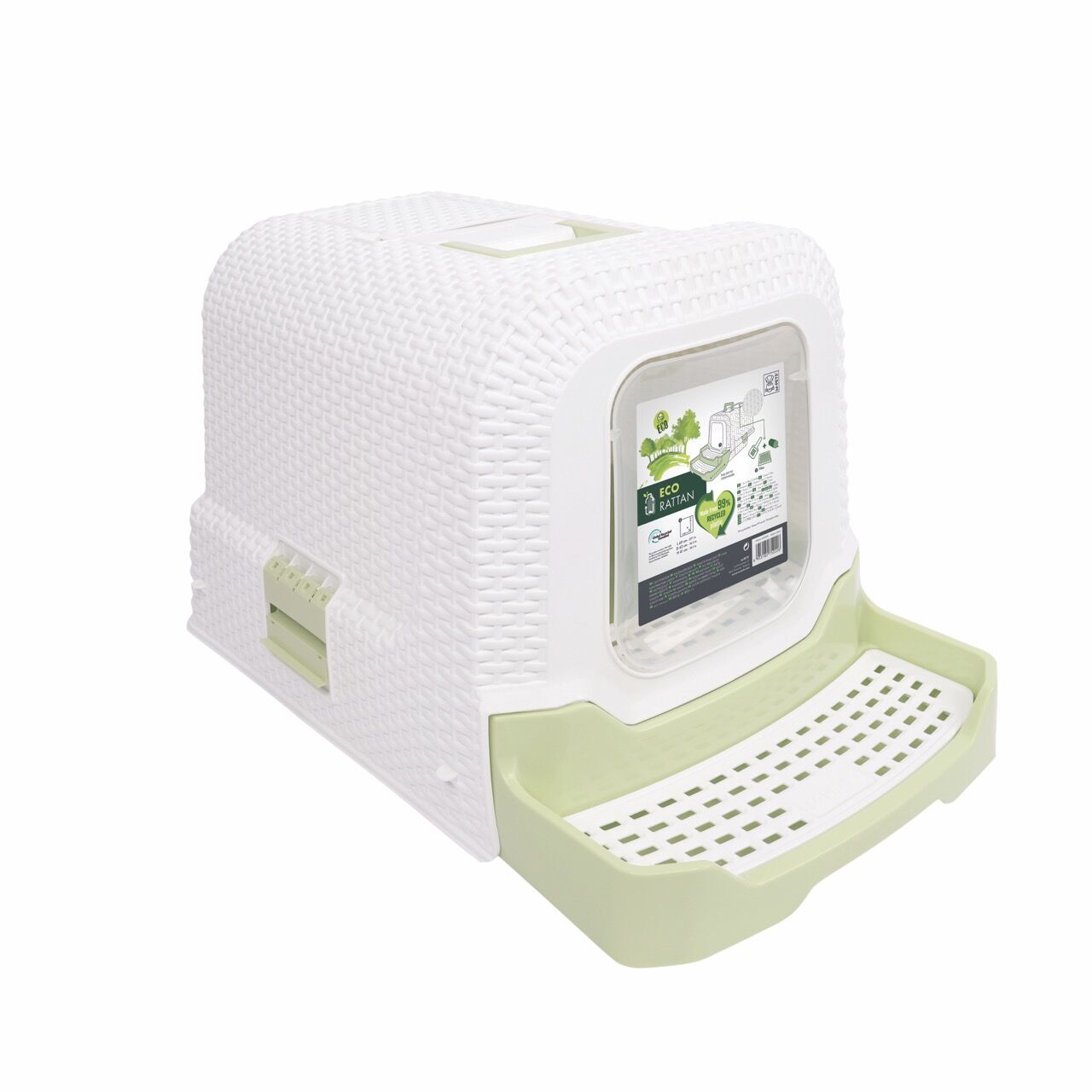 20118799 M-Pets Eco Rattan Kapalı Kedi Tuvaleti White/Green