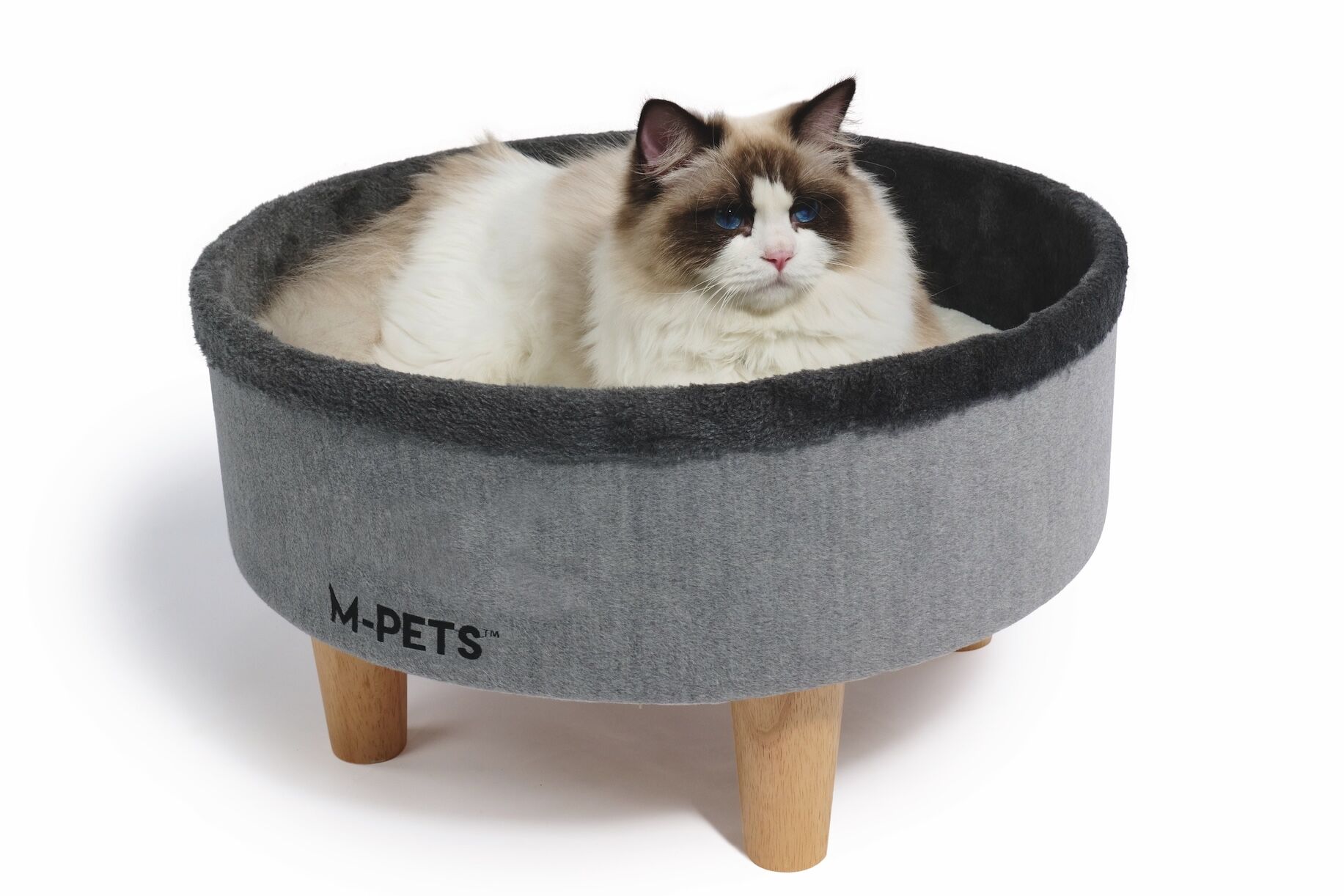 20302999 M-Pets Round Elevated Ahşap Ayaklı Kedi Yatağı Grey