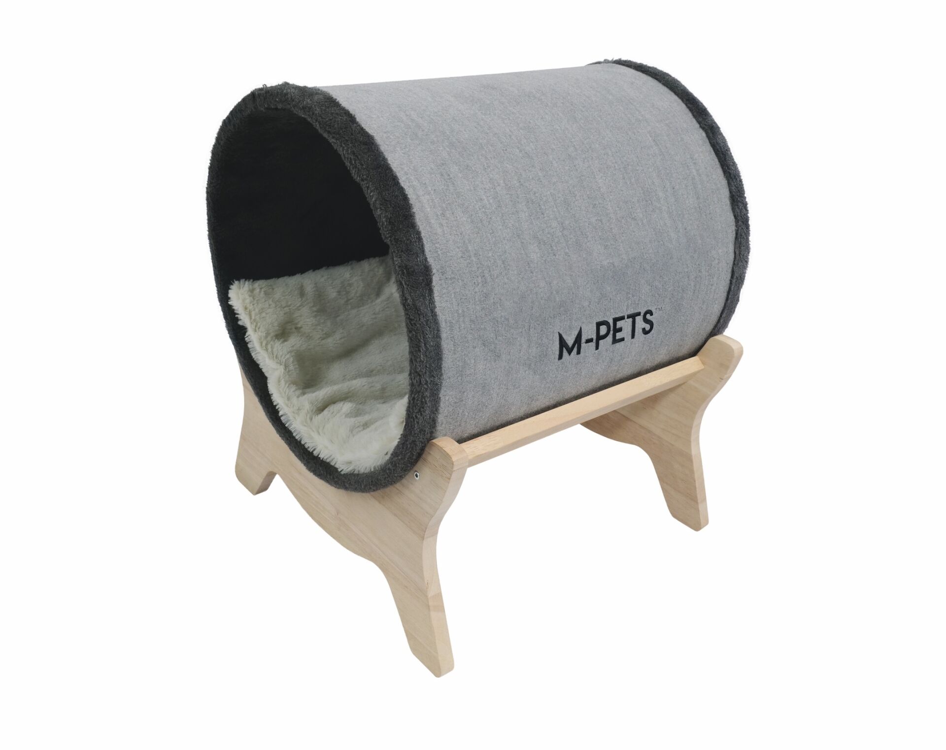 20303099 M-Pets Tunnel Elevated Ahşap Ayaklı Kedi Yatağı Grey