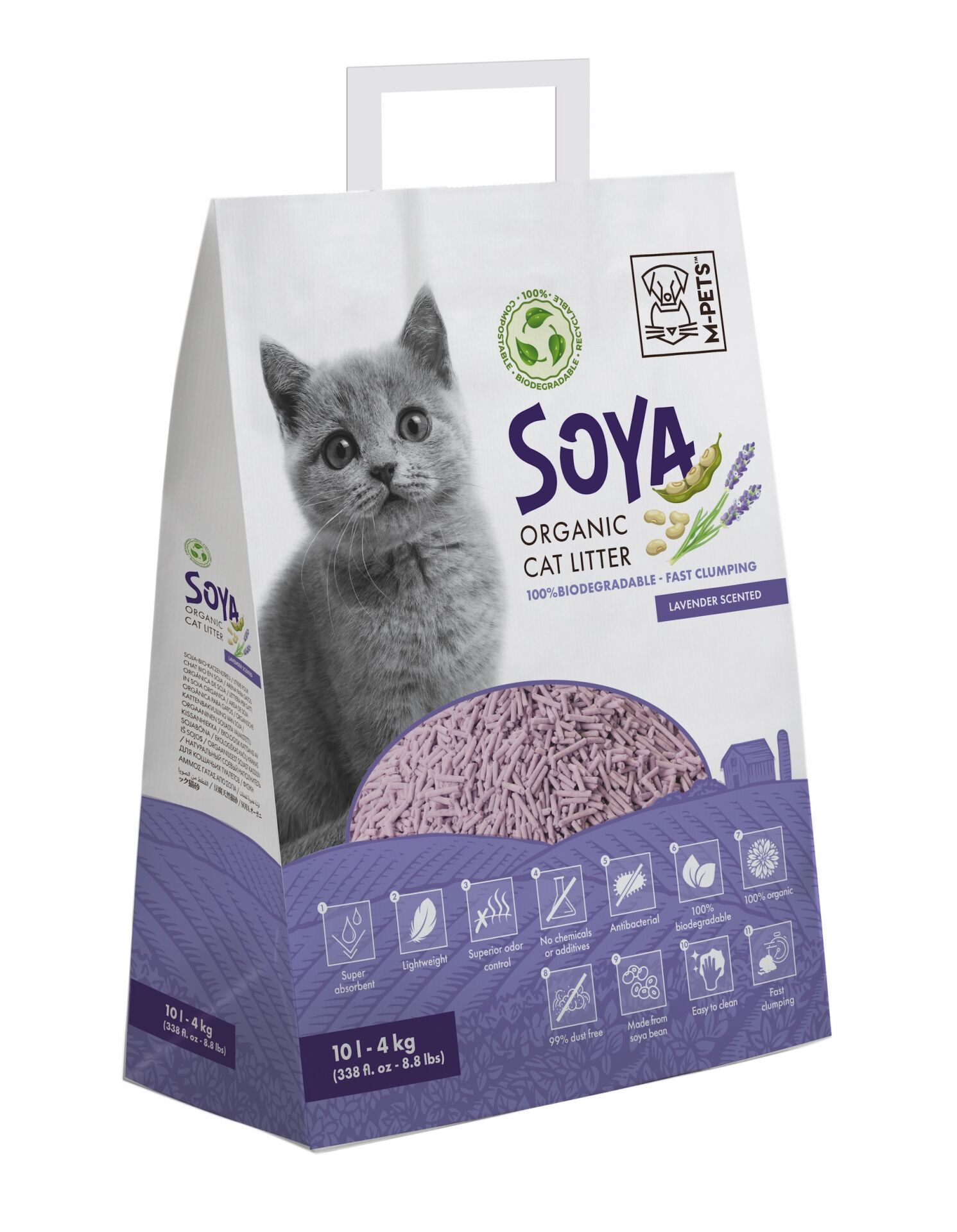 20104100 M-Pets Soya Organik Lavantalı Kedi Kumu 10L
