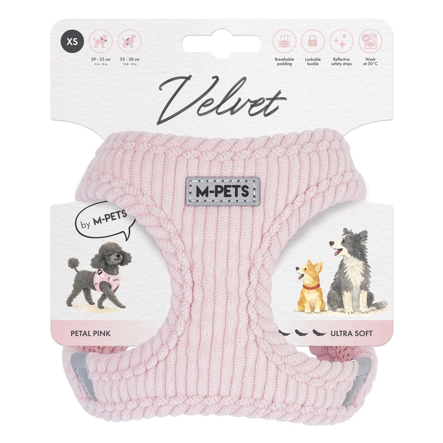 10860107 M-Pets Velvet Dog Göğüs Tasması Pink (XS)