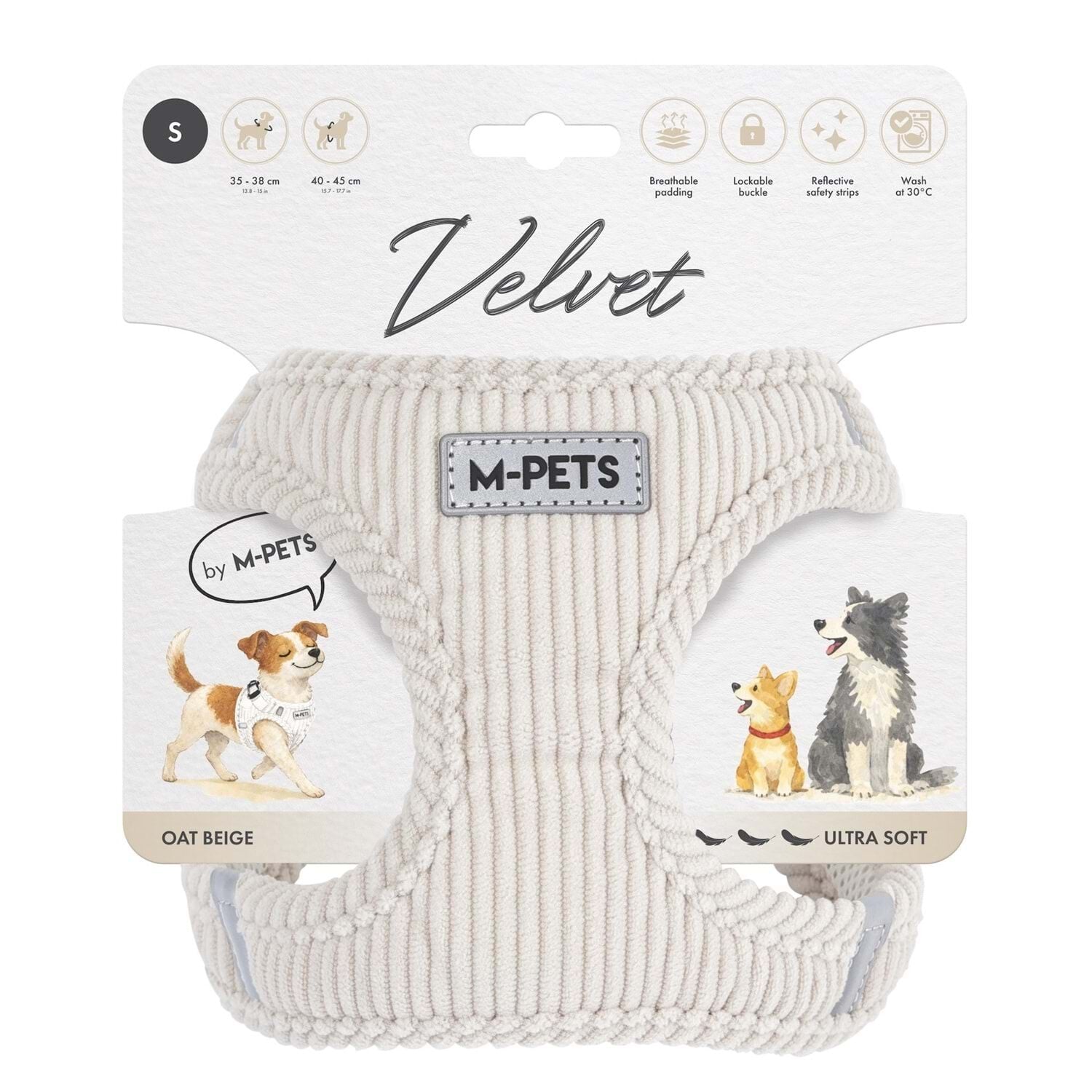 10860512 M-Pets Velvet Dog Göğüs Tasması Bej (S)