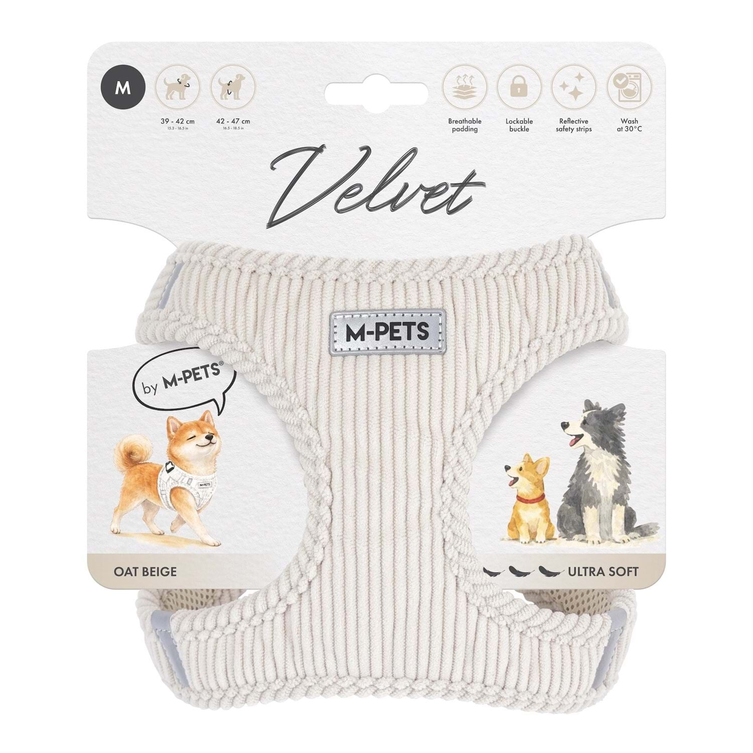 10860812 M-Pets Velvet Dog Göğüs Tasması Bej (M)