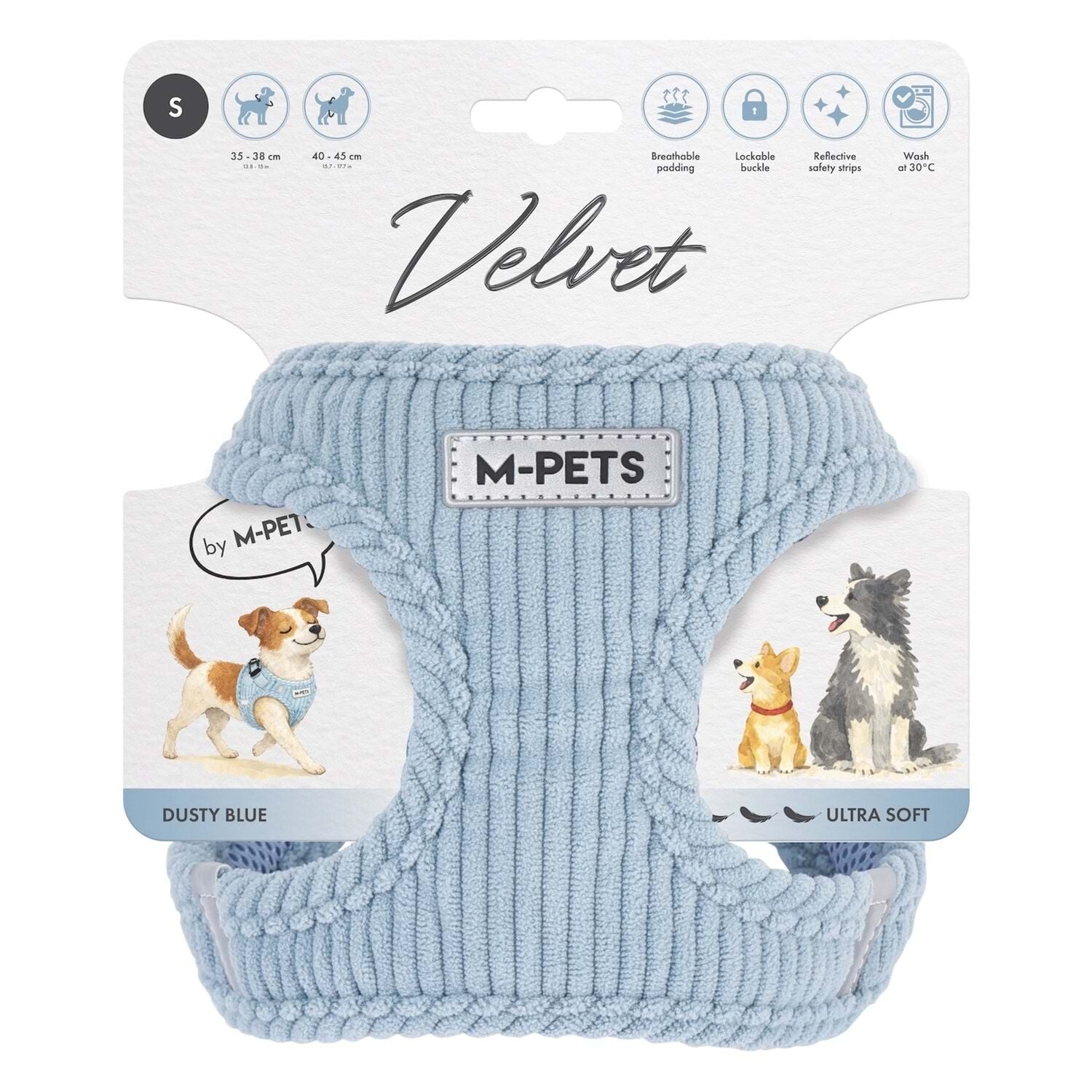 10859199 M-Pets Velvet Dog Göğüs Tasması Blue (S)