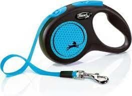 Flexi New Neon Mavi Şerit Otomatik Köpek Tasması 5 Mt Small
