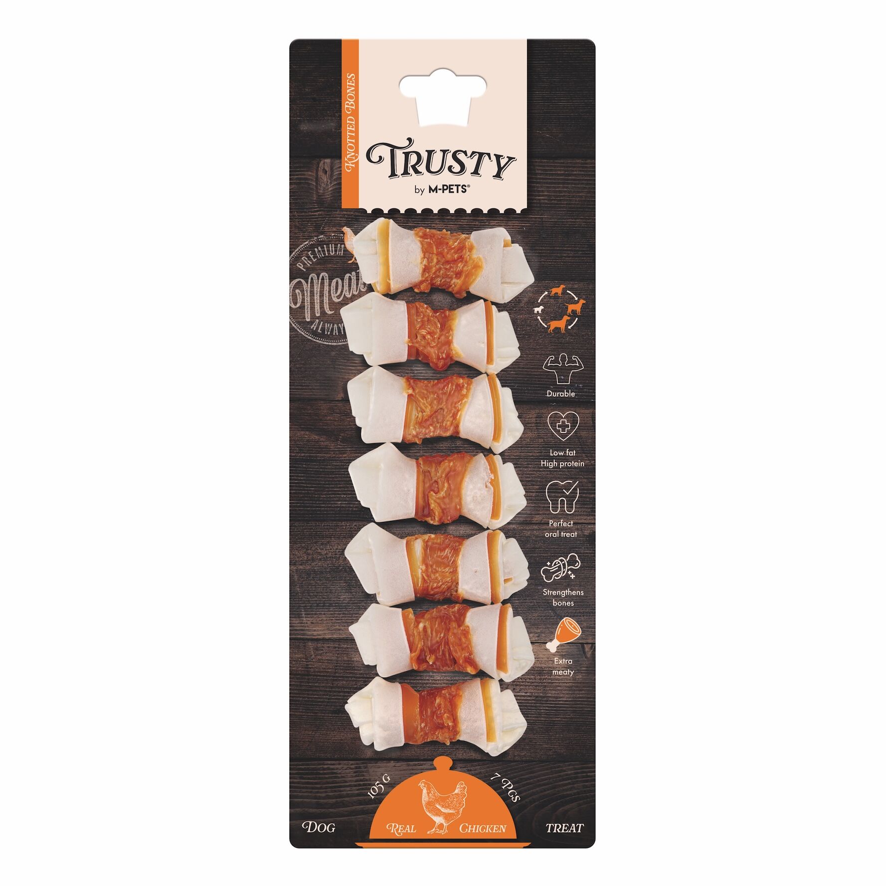 19045299 M-Pets Trusty Extra Chıcken Düğümlü Kemik 7Li 105Gr/6,4Cm Skt:02/27