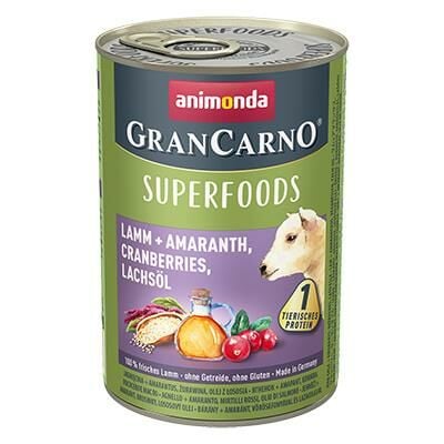 Animonda GranCarno Kuzu Etli Amarant Kızılcık ve Somon Yağlı Yetişkin Köpek Konservesi 6 Adet 400gr skt:07/25