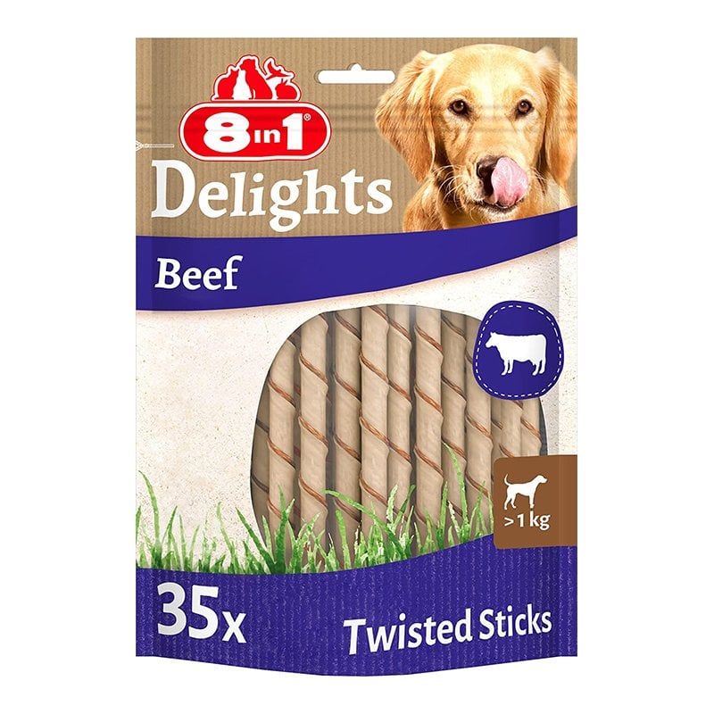 8 In 1 Delight Beef Twisted Sticks Köpek Çiğneme Kemiği 35li 6 Adet Skt:03/27