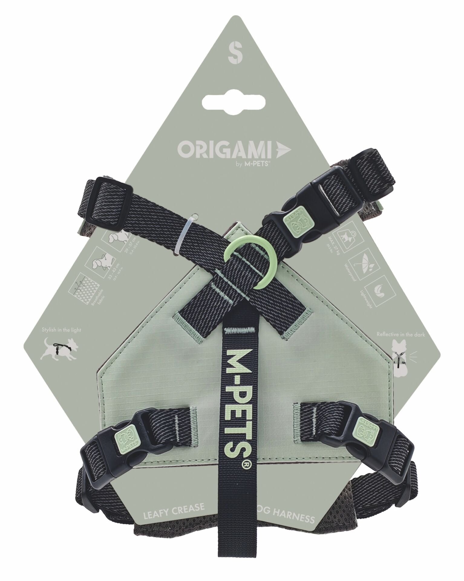 10852199 M-Pets Orıgamı Reflektörlü Sırt Tasması Green (S)