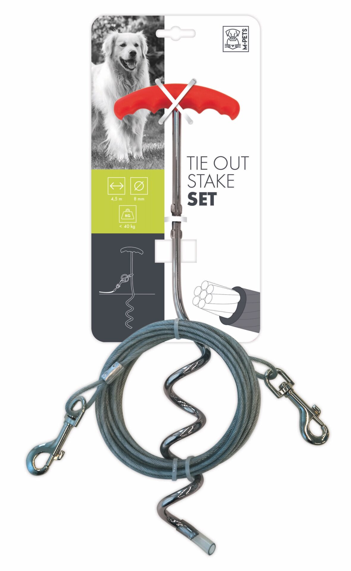 10800105 M-Pets Bağlama Kazığı/Bağlama Halat 4,5Mt/Red