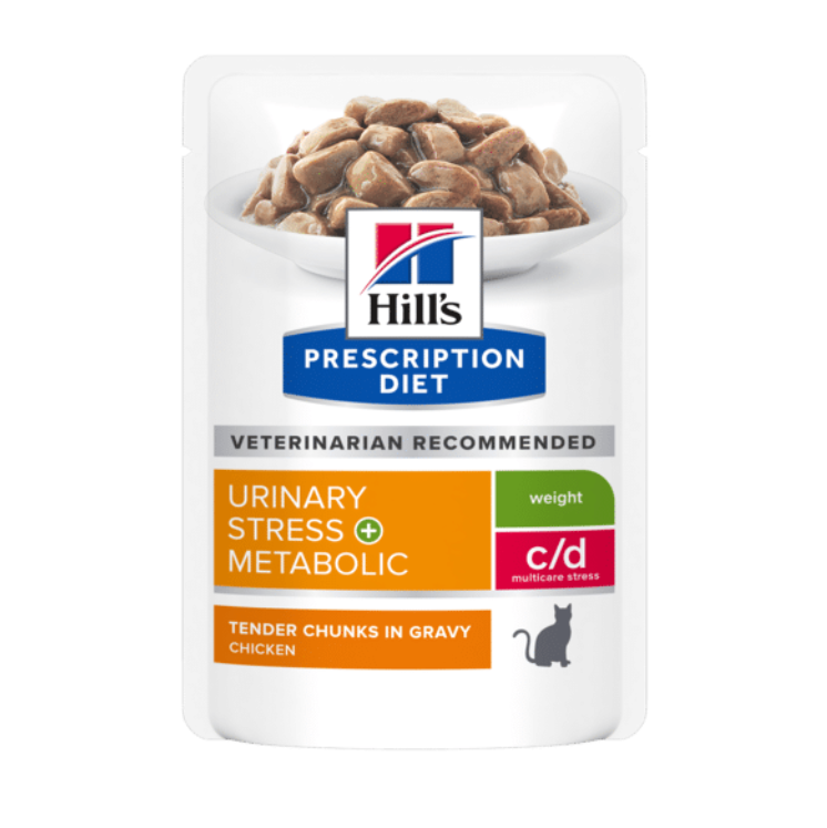 Hill's PD C/D Multicare Stress + Metabolic Tavuklu Kedi Pouch 12X85G skt:11/27