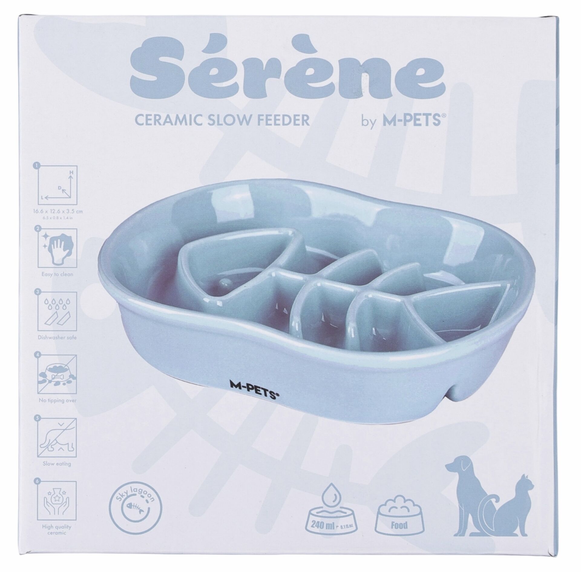 60532417 M-Pets Serene Fısh Seramik Yavaş Yeme Mama Kabı 240Ml Lıght Blue