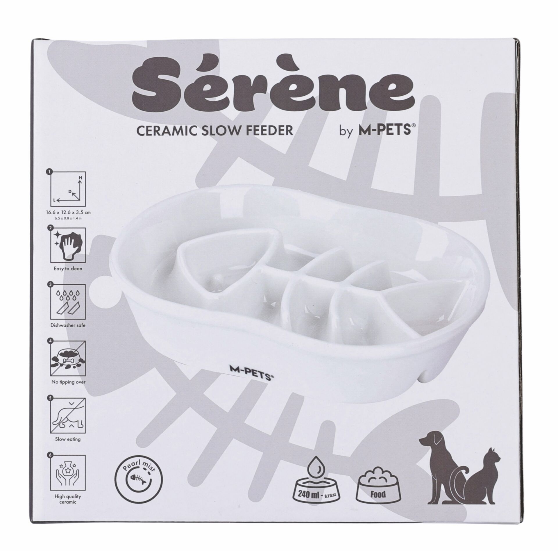 60532201 M-Pets Serene Fısh Seramik Yavaş Yeme Mama Kabı 240Ml White