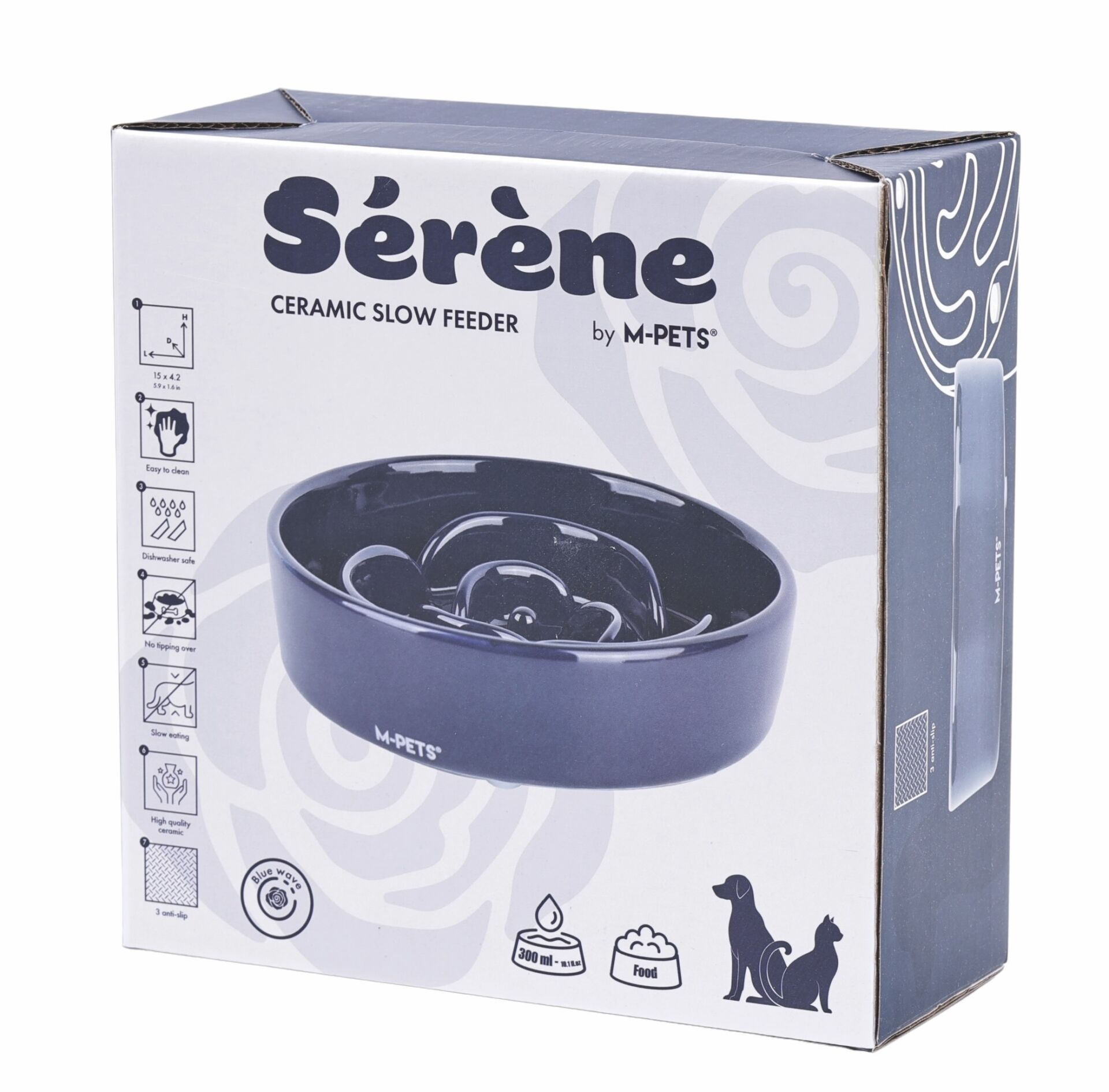 60532117 M-Pets Serene Rose Seramik Yavaş Yeme Mama Kabı 300Ml Dark Blue