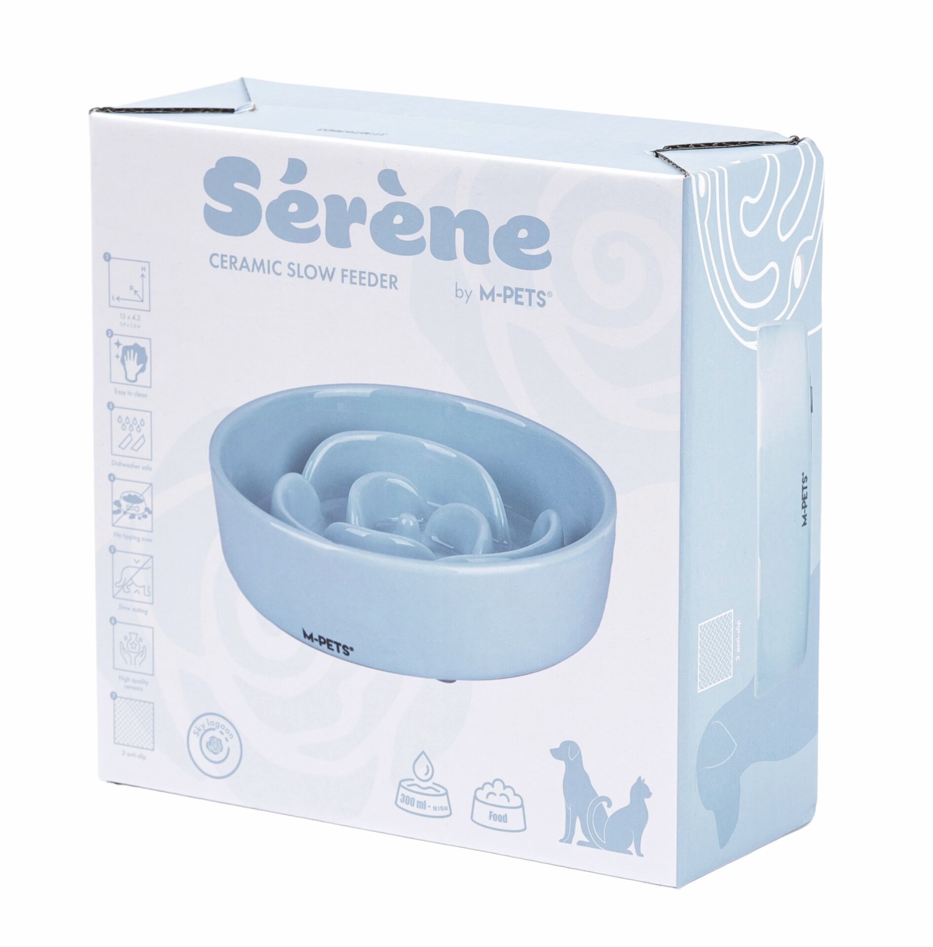 60532017 M-Pets Serene Rose Seramik Yavaş Yeme Mama Kabı 300Ml Lıght Blue