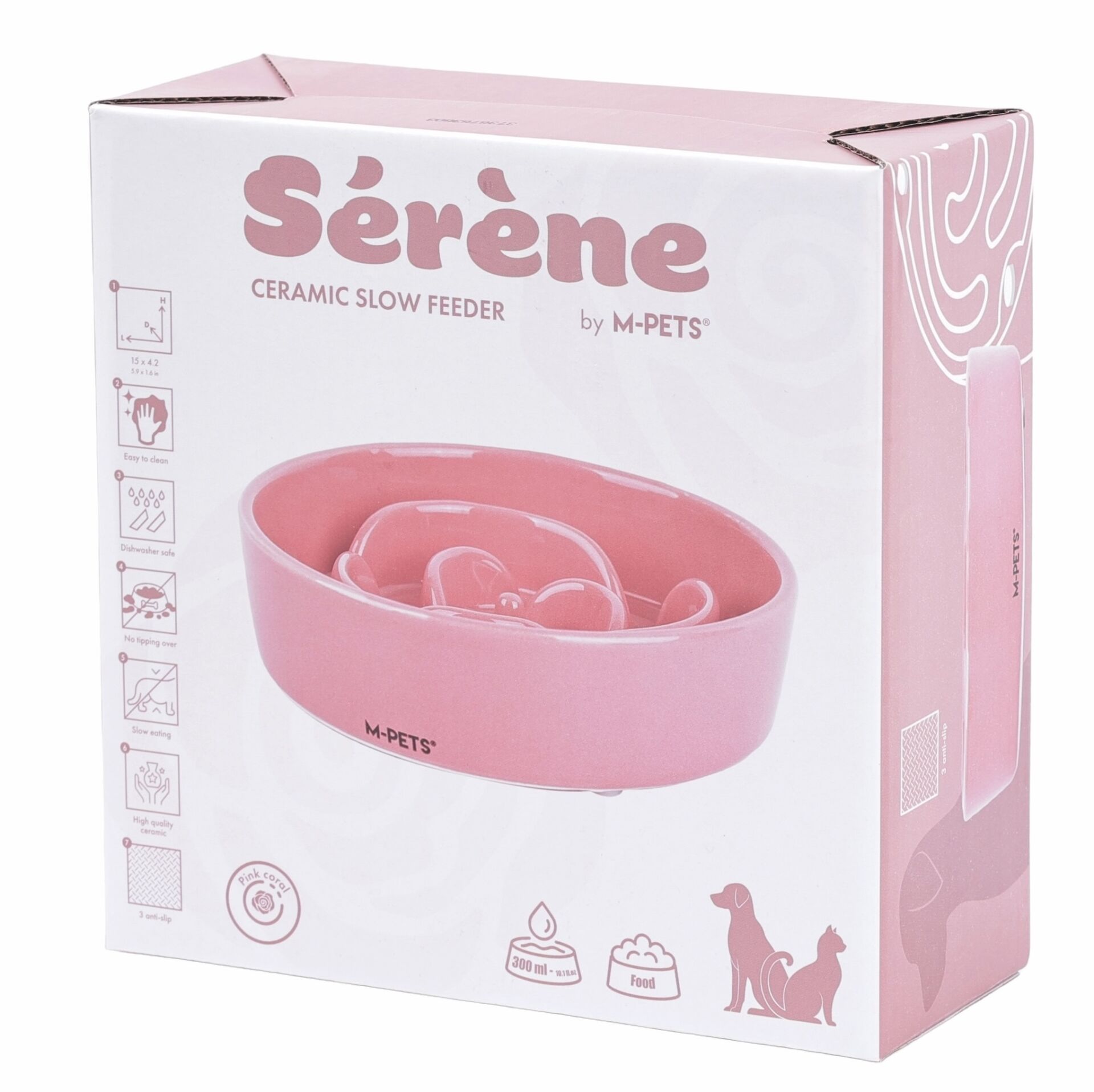60531907 M-Pets Serene Rose Seramik Yavaş Yeme Mama Kabı 300Ml Pink