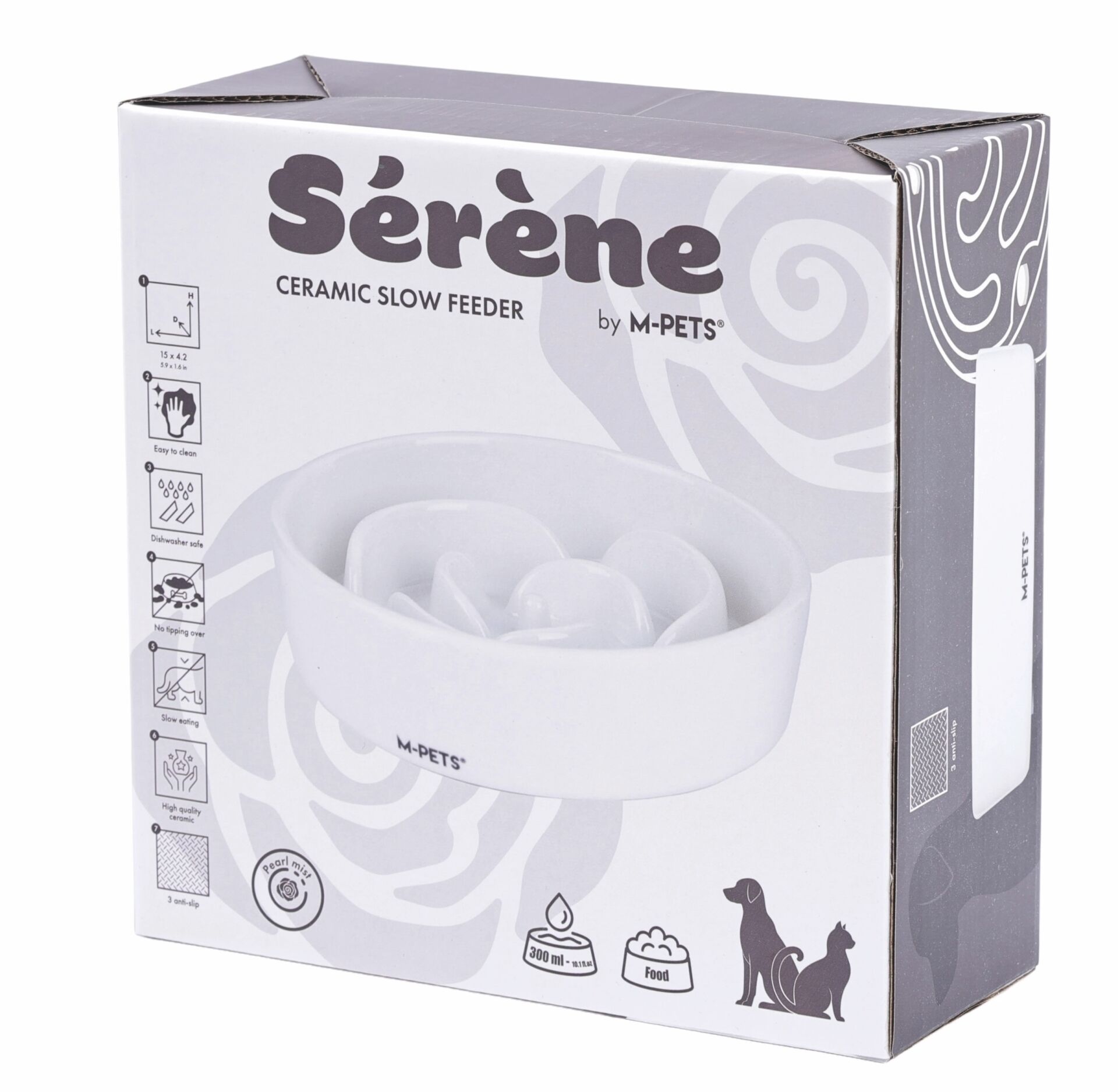 60531801 M-Pets Serene Rose Seramik Yavaş Yeme Mama Kabı 300Ml White