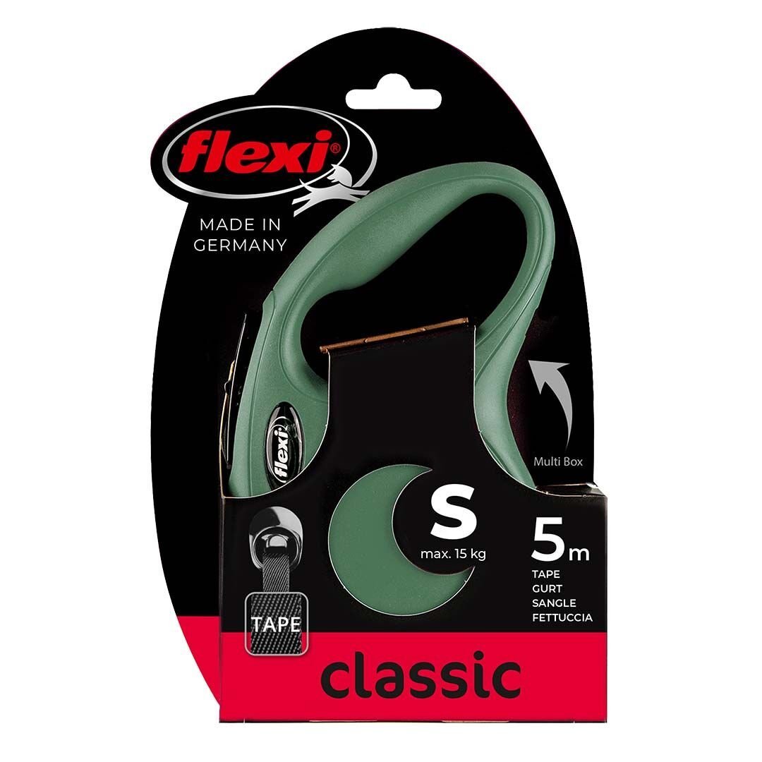 Flexi New Classic Yeşil Otomatik Köpek Tasması Small 5 Mt