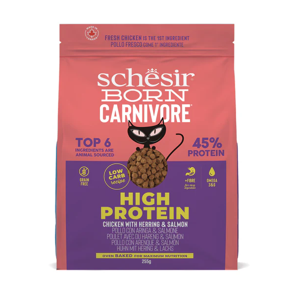 Schesir Born Carnivore Tavuklu Somonlu ve Ringa Balıklı Yetişkin  Kedi Maması 255 Gr