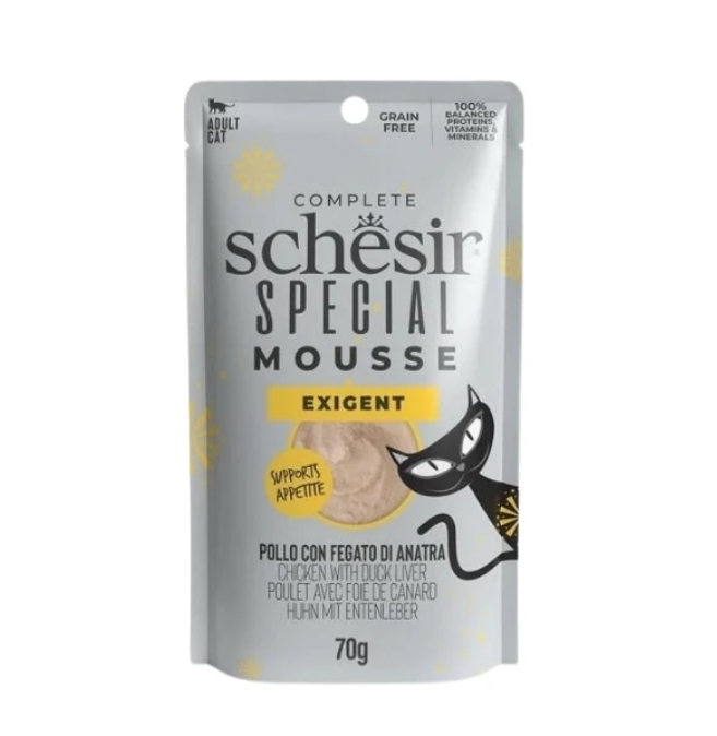 Schesir Special Mousse Tavuklu ve Ördek Ciğerli Pouch Yetişkin Konserve Kedi Maması 70gr 12 li