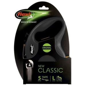 Flexi New Classic Siyah Şerit Otomatik Köpek Tasması 5 Mt Large