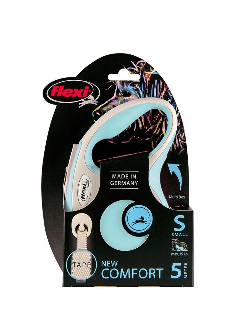 Flexi New Comfort Açık Mavi Şerit Otomatik Köpek Tasması 5 Mt Small