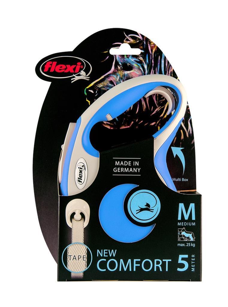 Flexi New Comfort Mavi Şerit Otomatik Köpek Tasması 5 Mt Medium
