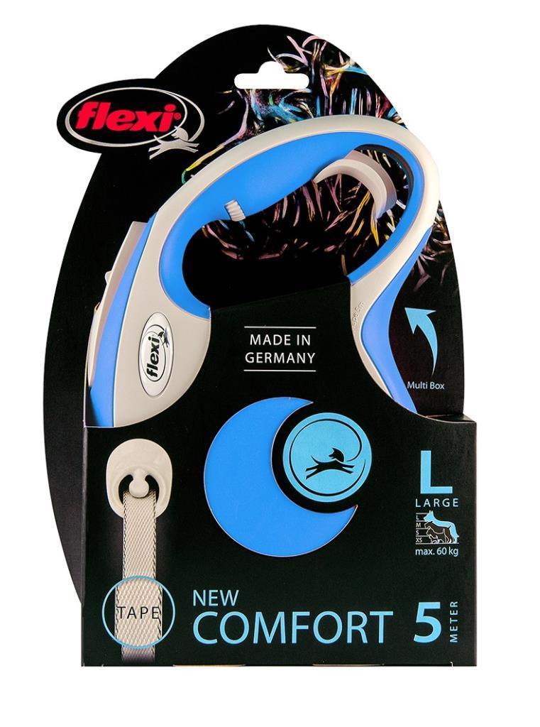 Flexi New Comfort Mavi Şerit Otomatik Köpek Tasması 5 Mt Large