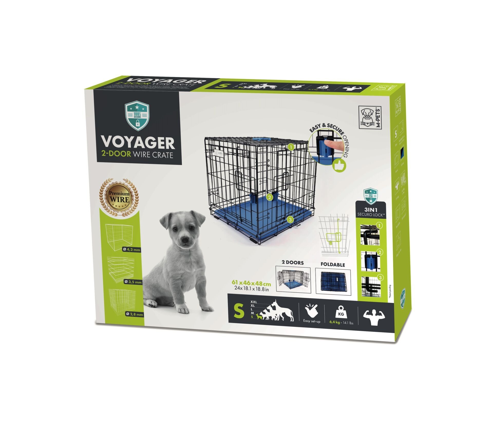 10450517 M-Pets Voyager Köpek Kafesi 2 Kapılı (S) Mavi 61X46X48Cm