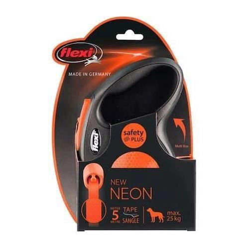 Flexi New Neon Turuncu Şerit Otomatik Köpek Tasması 5 Mt M