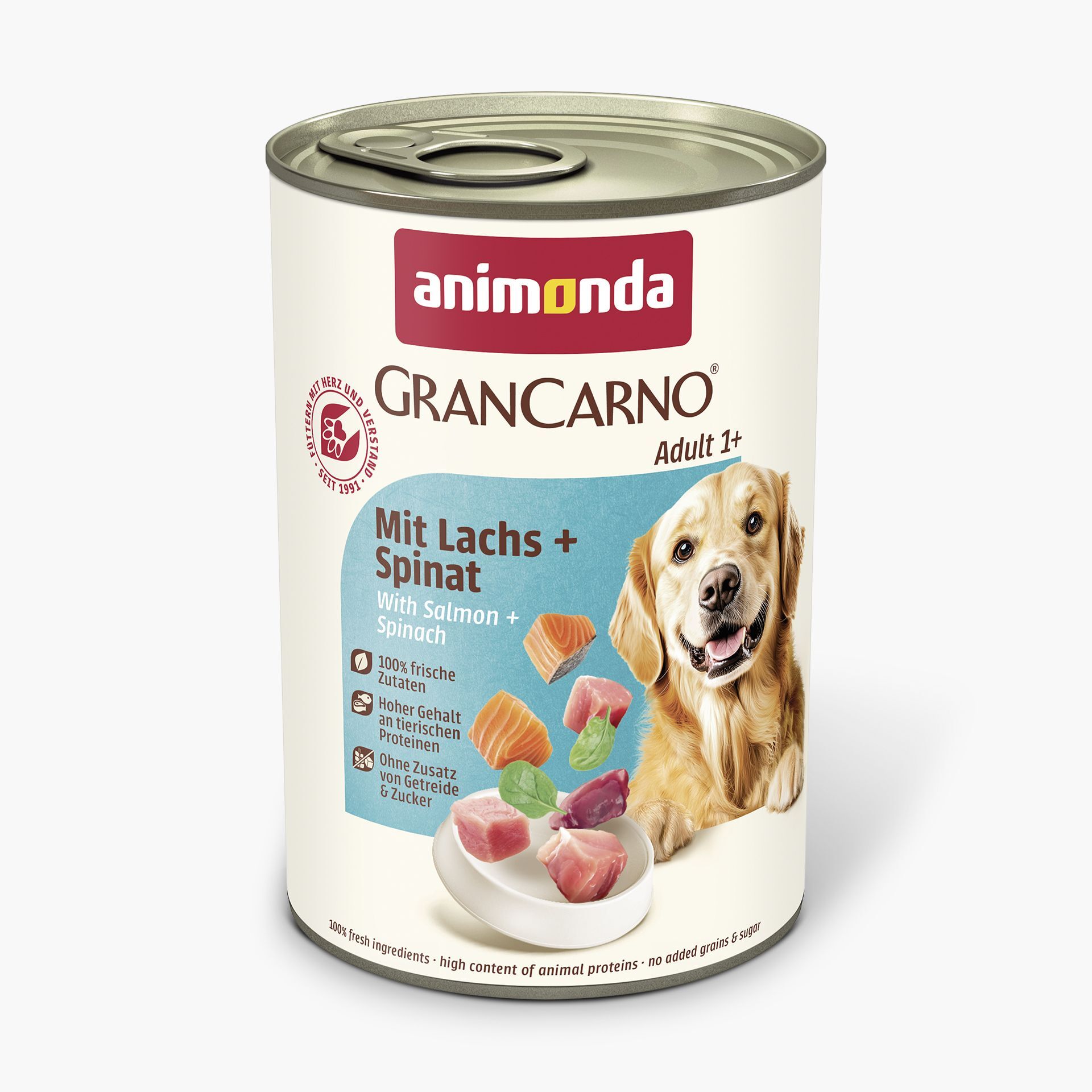 Animonda Gran Carno Sığır Etli Ispanaklı ve Somonlu Yetişkin Köpek Konservesi Adet 400gr skt :08/27