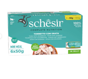 Schesir Ton Balığı ve Çipuralı Jöle İçinde Multipack Yetişkin Konserve Kedi Maması 6x50gr Skt:03/28