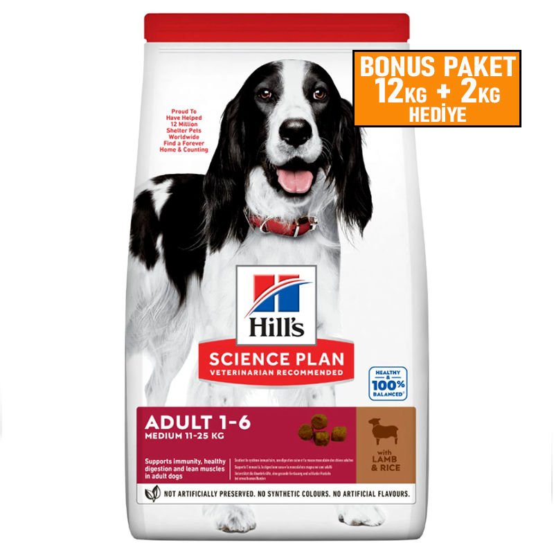 Hills Lamb Rice Medium Kuzu Etli Yetişkin Köpek Maması 12+2 Kg (1-6)  Skt:06/26
