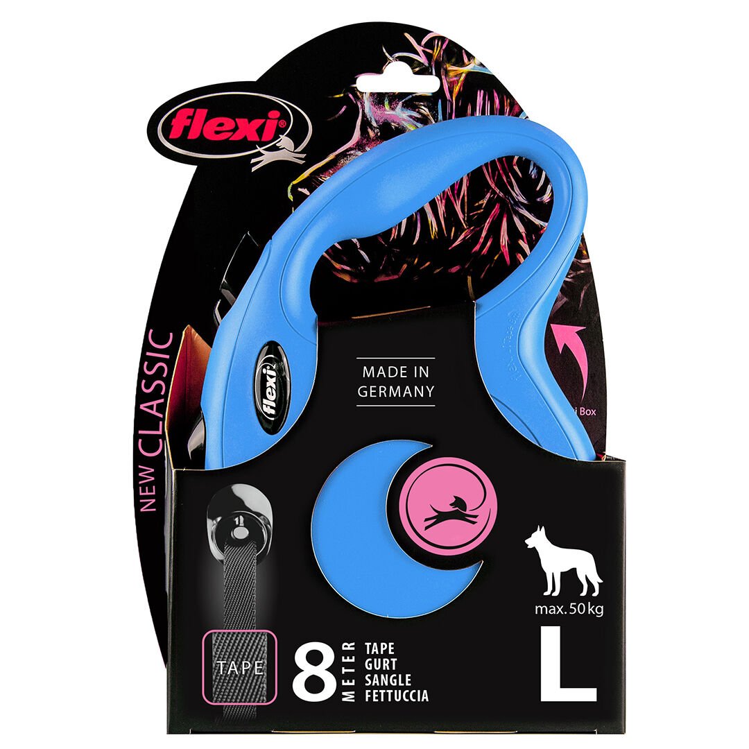 Flexi New Classic Mavi Şerit Otomatik Köpek Tasması 8 Mt Large