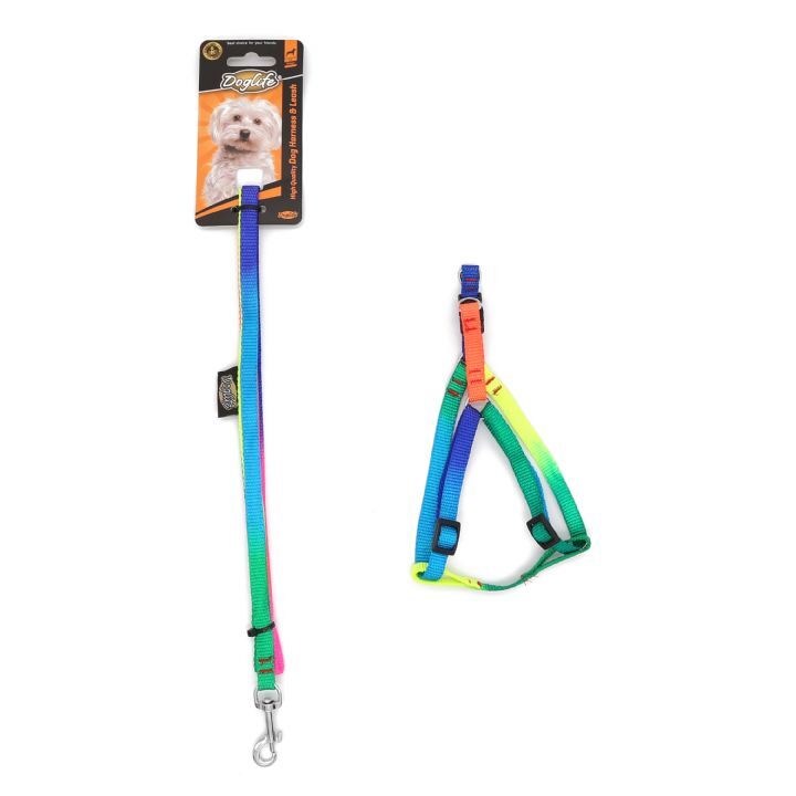 202494-Doglife Gökkuşağı Göğüs Tasması+Gezdirme 1Cm