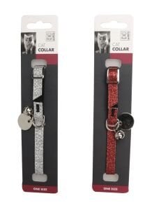 10813299 M-Pets Glıtter Simli Zilli Kedi Boyun Tasması Silver/Red